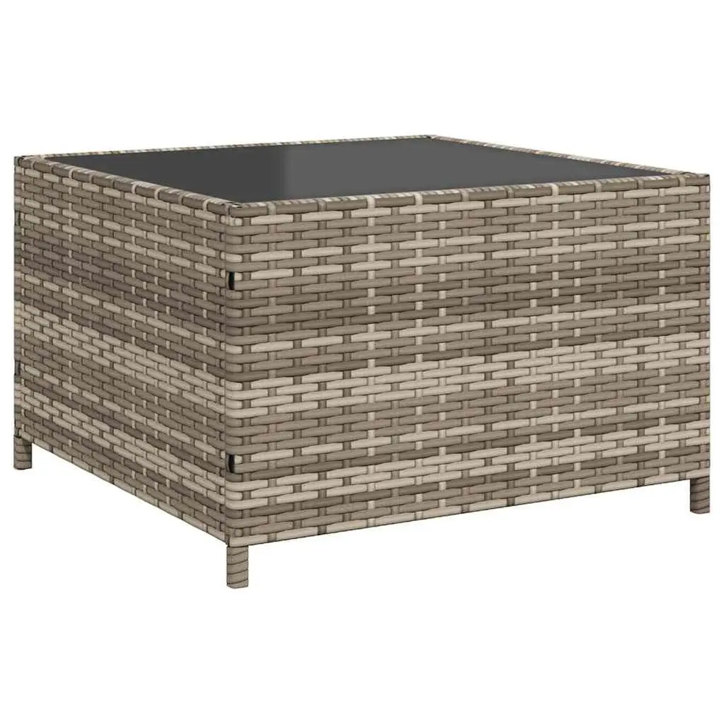 Grey Outdoor Patio Sofa Set L-Shaped with Table Poly Rattan Thick Cushions and Tempered Glass Top