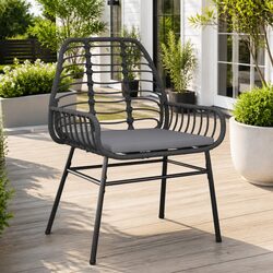 2pcs Black Outdoor Garden Chairs with Cushions