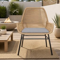 Compact Brown Rattan Garden Chairs with Cushions