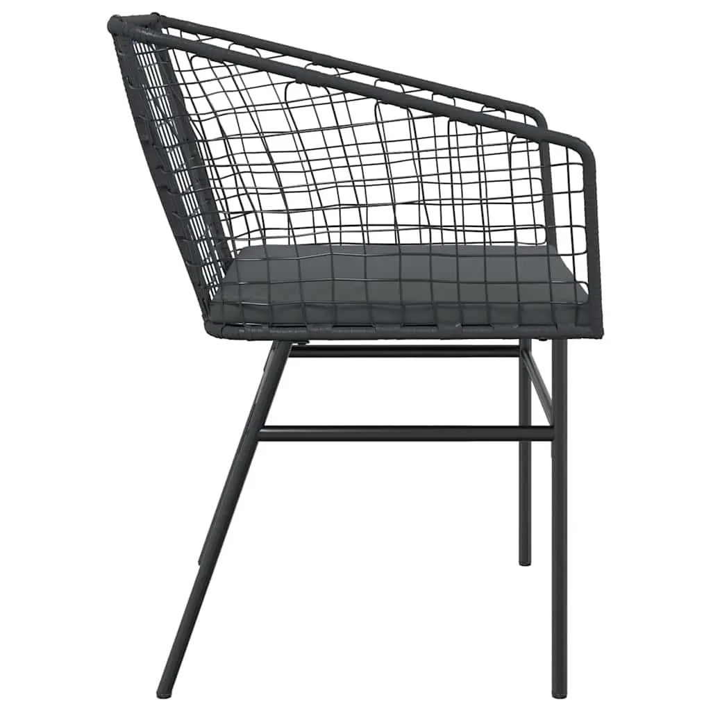 Outdoor Garden Chairs Black Set of 2 with Cushions PE Rattan Patio Seating