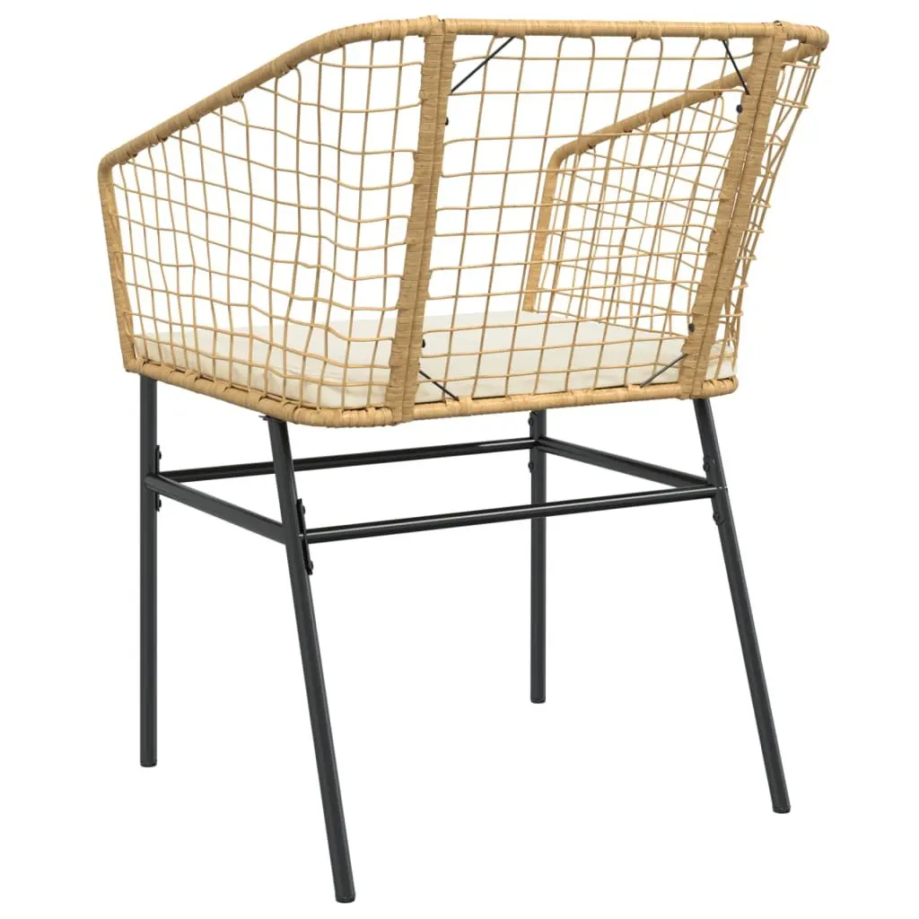 Outdoor Garden Chairs Brown 2 Piece Poly Rattan with Cushions Backrest Armrests