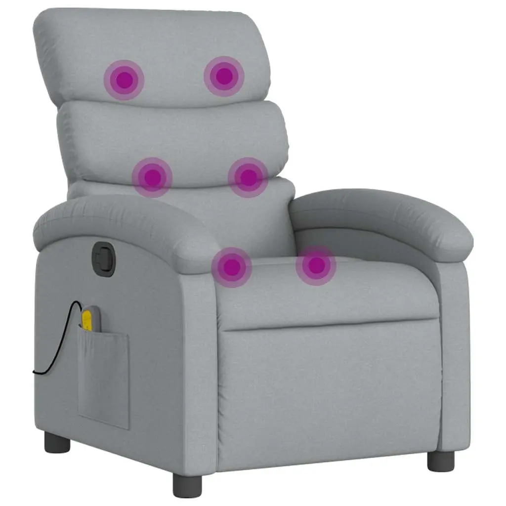Massage Chair Grey Fabric Armchair Manual Recline 6 Vibration Points Adjustable Backrest