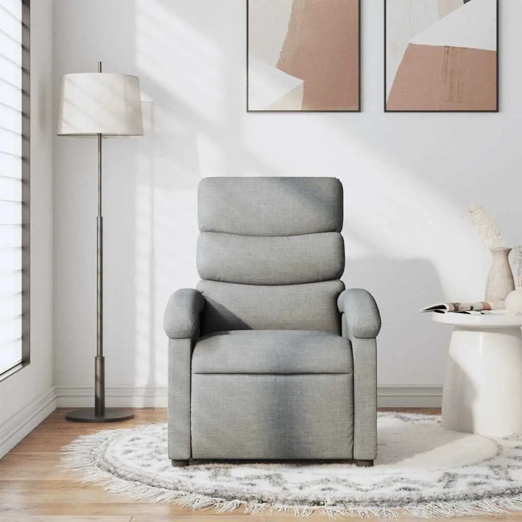 Massage Chair Grey Fabric Armchair Manual Recline 6 Vibration Points Adjustable Backrest