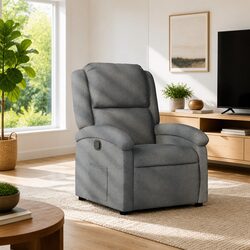 Recliner Chair Grey Fabric Manual Recline Armchair Lounge Seat Footrest
