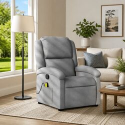 Light Grey Manual Recliner with Vibration Massage