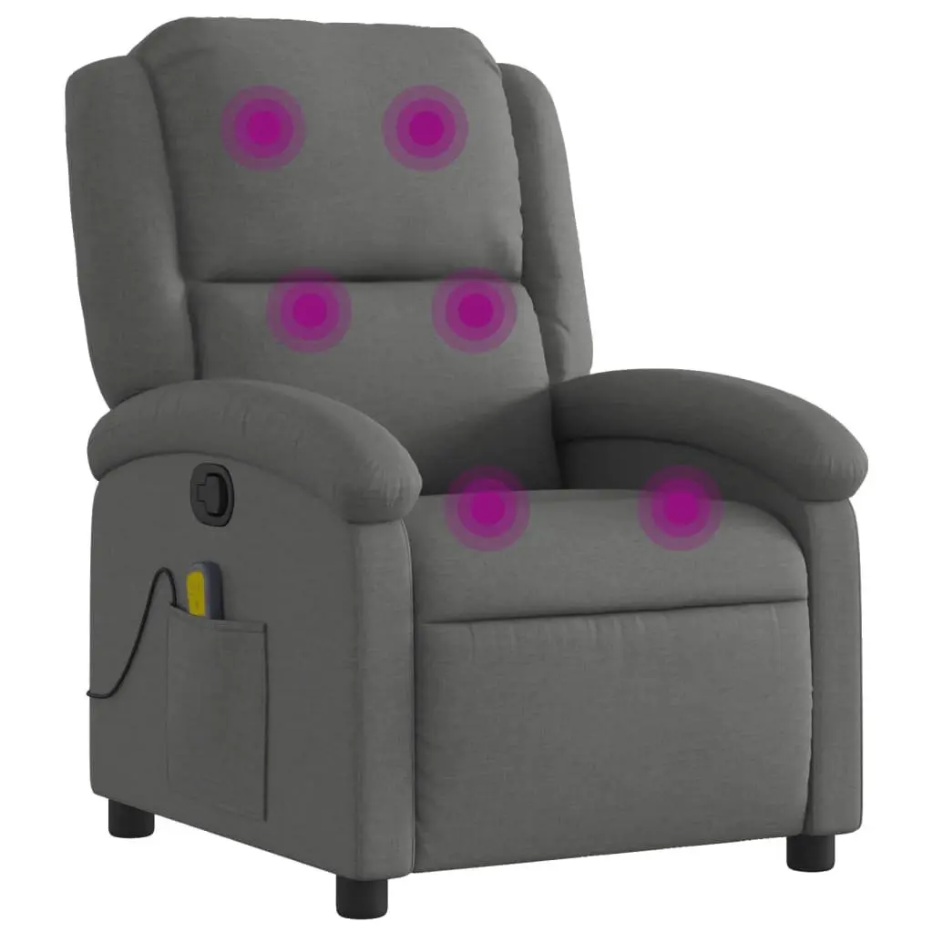 Manual Recliner Chair Grey Fabric 135 Degrees 6 Vibration Points Massage Function