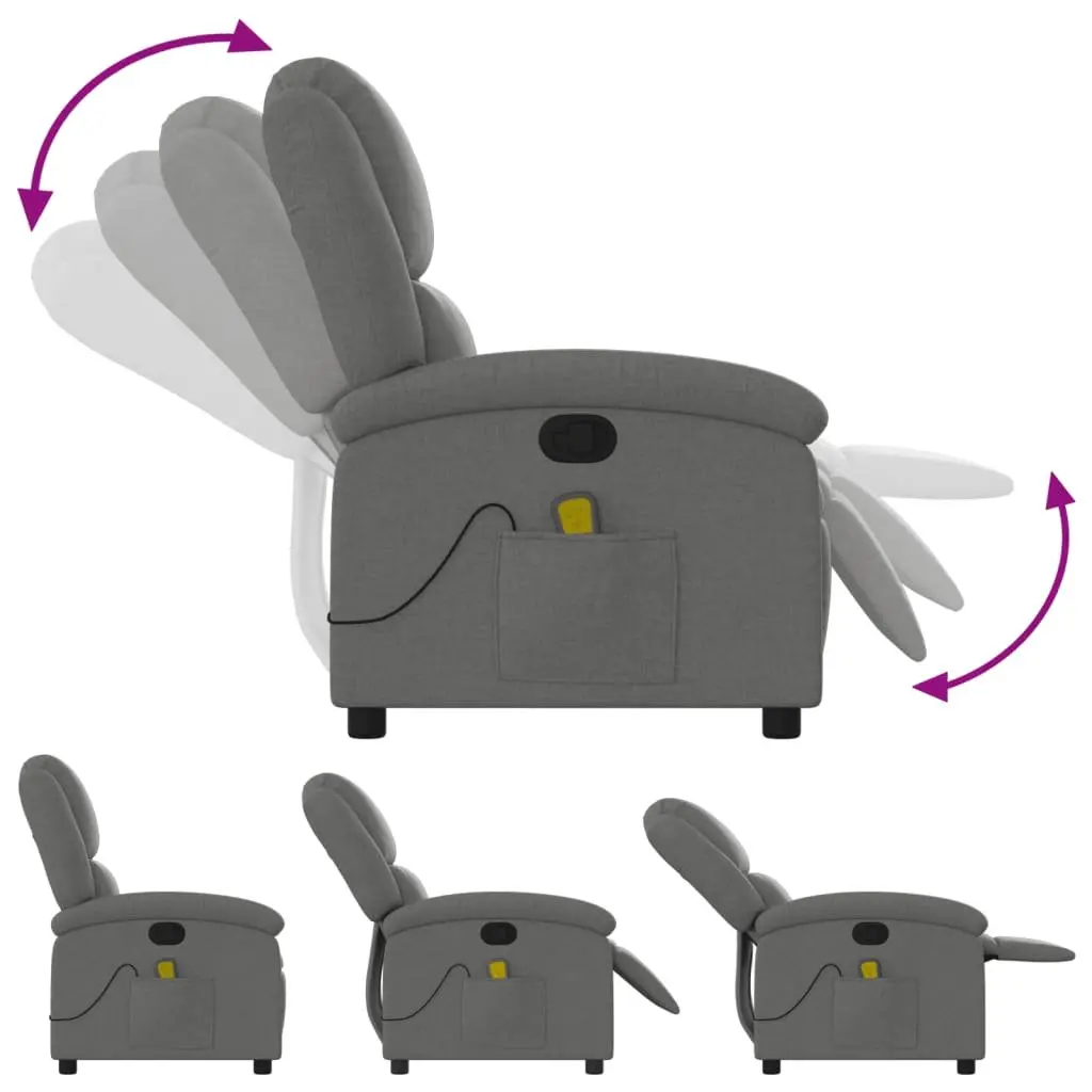 Manual Recliner Chair Grey Fabric 135 Degrees 6 Vibration Points Massage Function