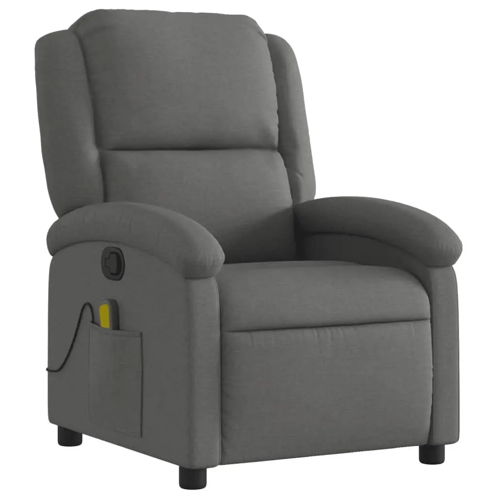Manual Recliner Chair Grey Fabric 135 Degrees 6 Vibration Points Massage Function