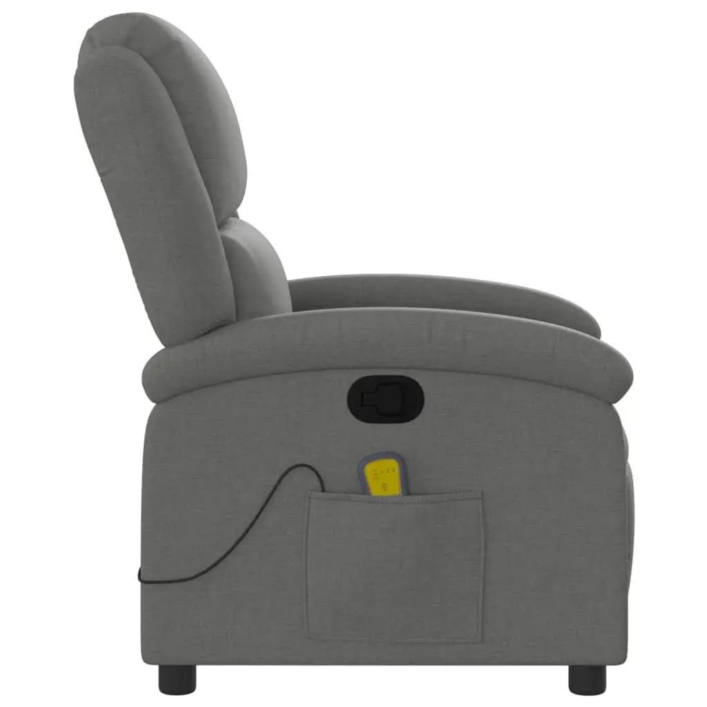 Manual Recliner Chair Grey Fabric 135 Degrees 6 Vibration Points Massage Function