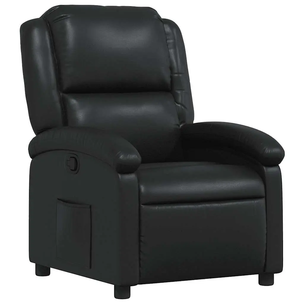 Recliner Chair Black Faux Leather Manual Reclining Armchair with Thick Padding and Wide Armrests