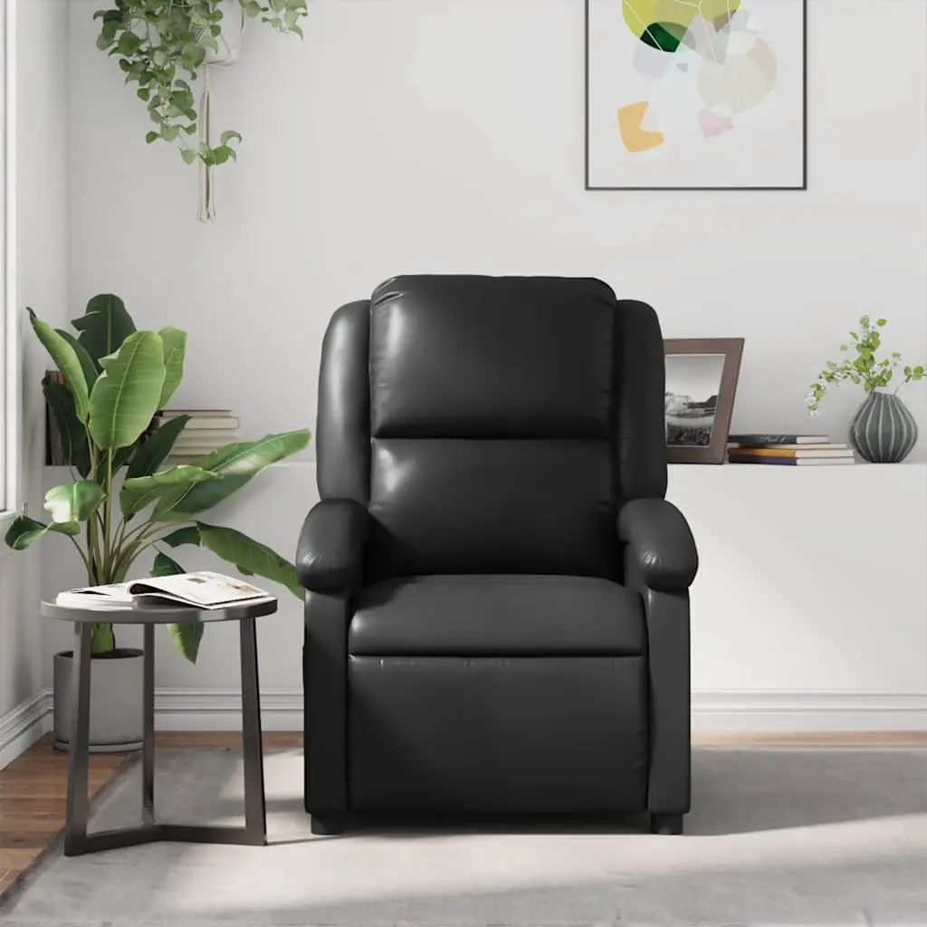 Recliner Chair Black Faux Leather Manual Reclining Armchair with Thick Padding and Wide Armrests