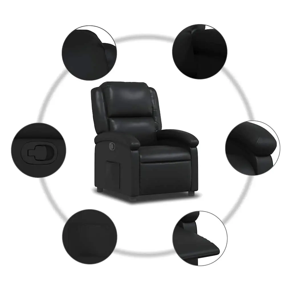 Recliner Chair Black Faux Leather Manual Reclining Armchair with Thick Padding and Wide Armrests