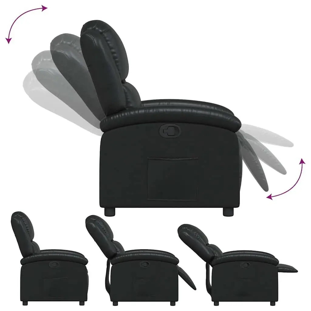 Recliner Chair Black Faux Leather Manual Reclining Armchair with Thick Padding and Wide Armrests