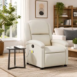Concise Cream Faux Leather Recliner Chair Details