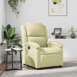 Recliner Armchair Manual Reclining Function Cream Real Leather Comfortable