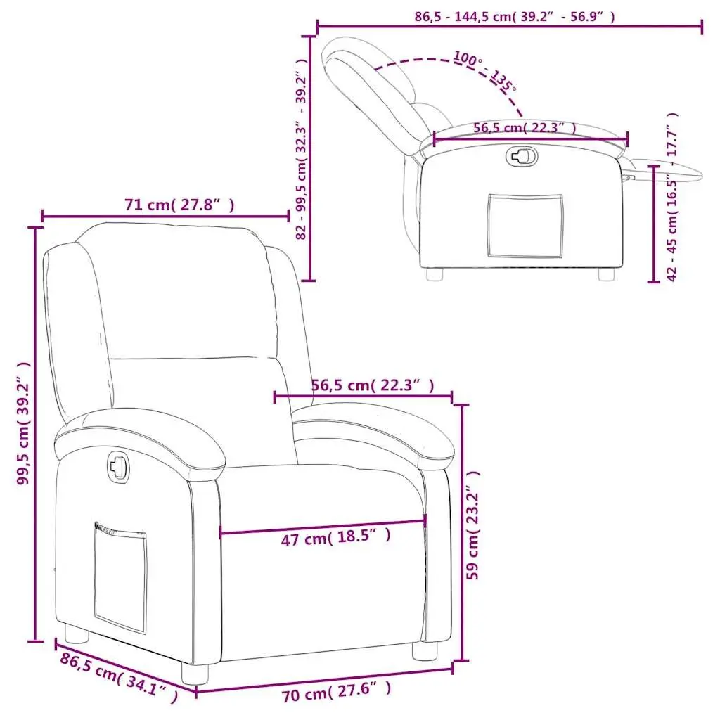 Recliner Armchair Manual Reclining Function Cream Real Leather Comfortable