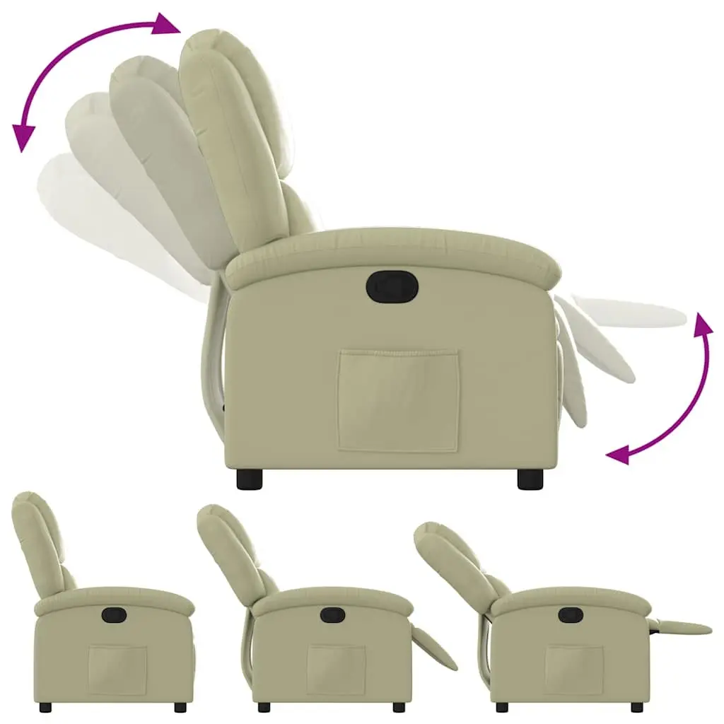 Recliner Armchair Manual Reclining Function Cream Real Leather Comfortable