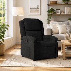 Black Velvet Recliner Chair with Manual Functionality
