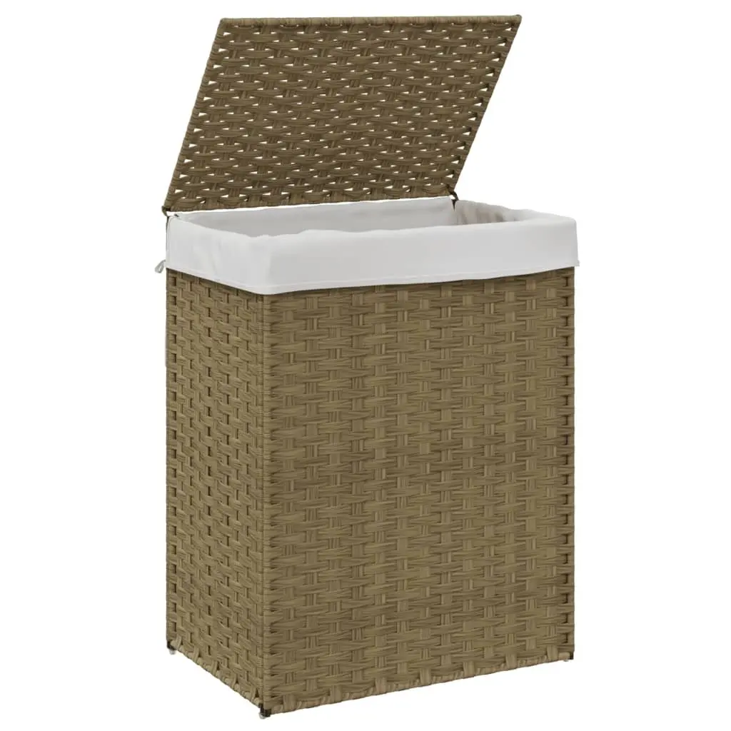 Laundry Basket with Lid Brown Poly Rattan Household Storage Foldable Design