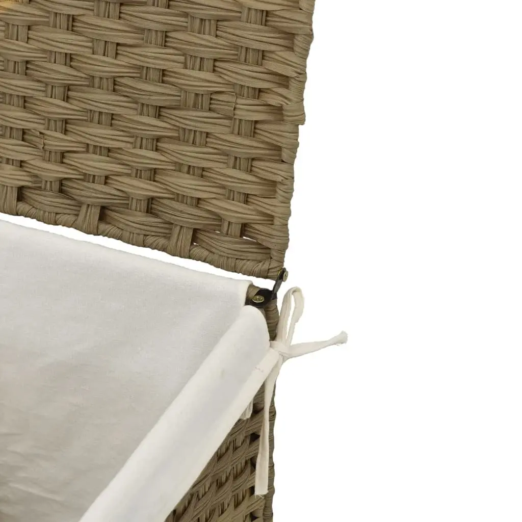 Laundry Basket with Lid Brown Poly Rattan Household Storage Foldable Design
