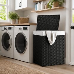 Compact Black Laundry Basket with Smart Features