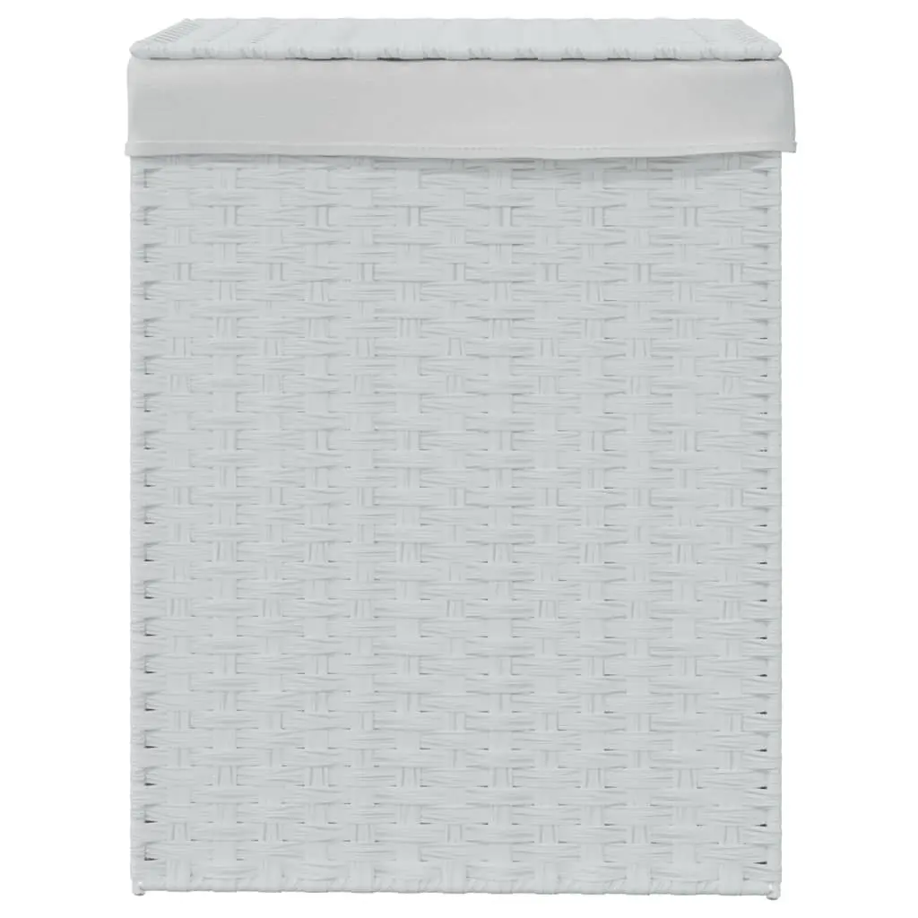 Laundry Basket White Poly Rattan Foldable with Lid Removable Inner Bag