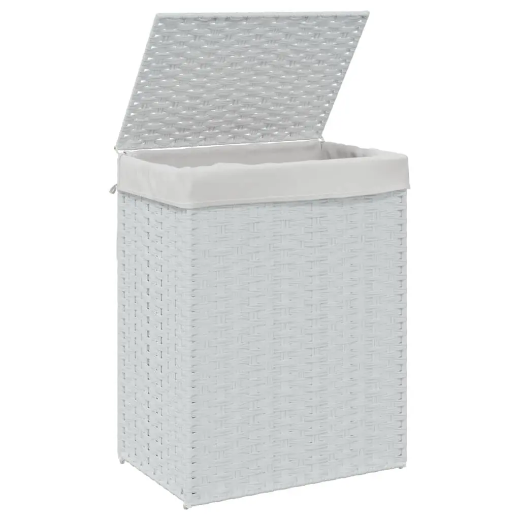 Laundry Basket White Poly Rattan Foldable with Lid Removable Inner Bag