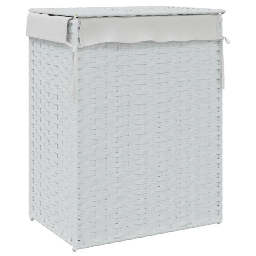 Laundry Basket White Poly Rattan Foldable with Lid Removable Inner Bag