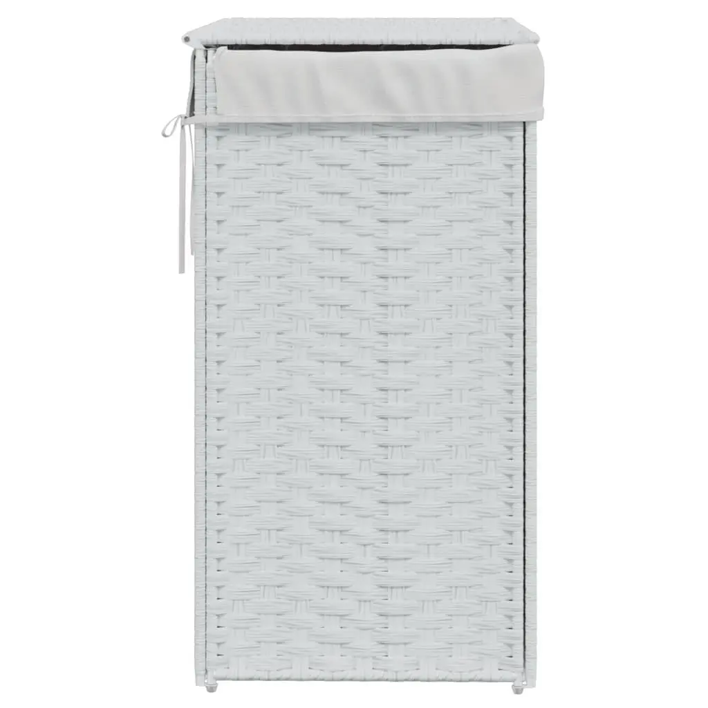Laundry Basket White Poly Rattan Foldable with Lid Removable Inner Bag