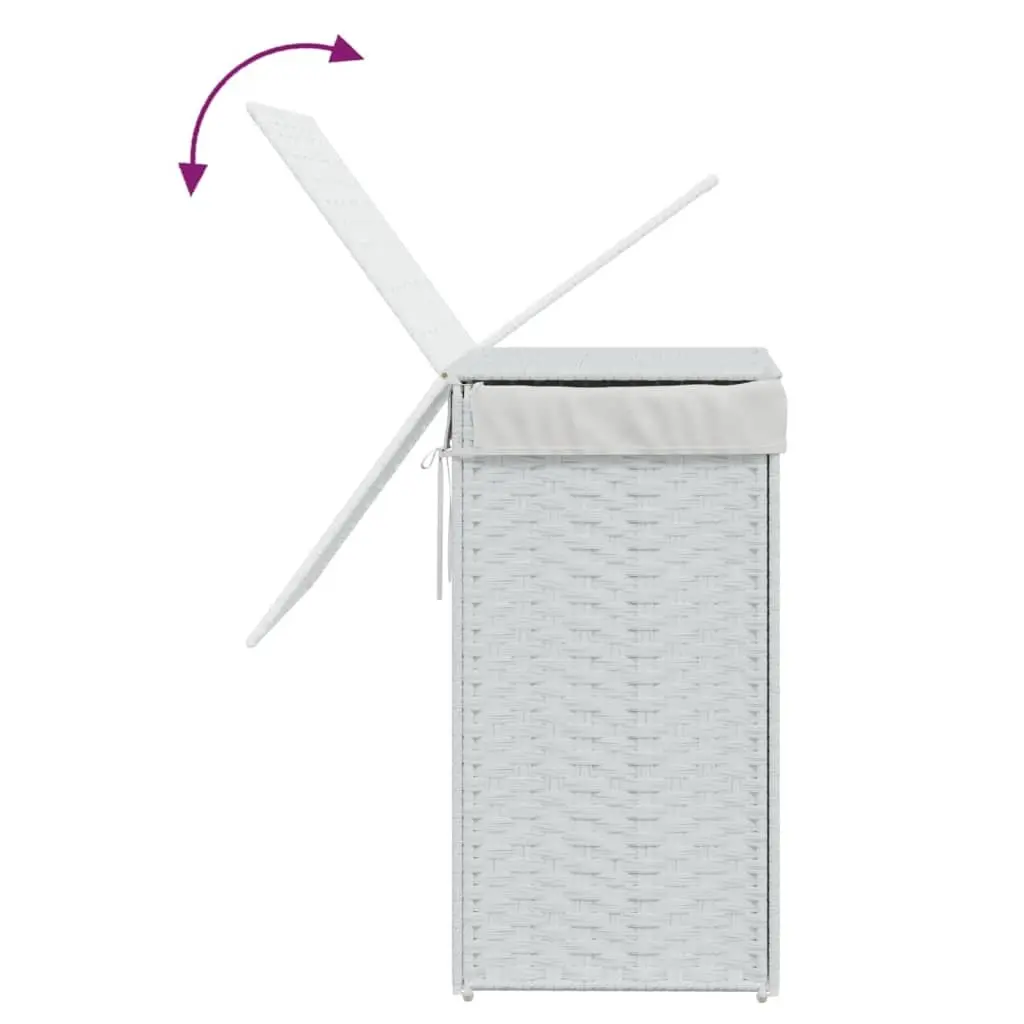 Laundry Basket White Poly Rattan Foldable with Lid Removable Inner Bag