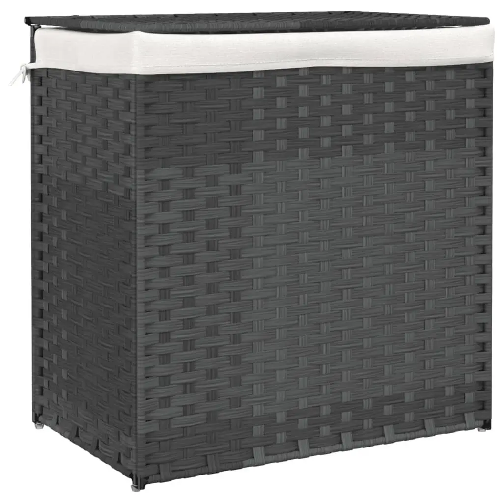 Laundry Basket Grey 53x35x57 cm 2 Sections Poly Rattan Storage Bin with Lid