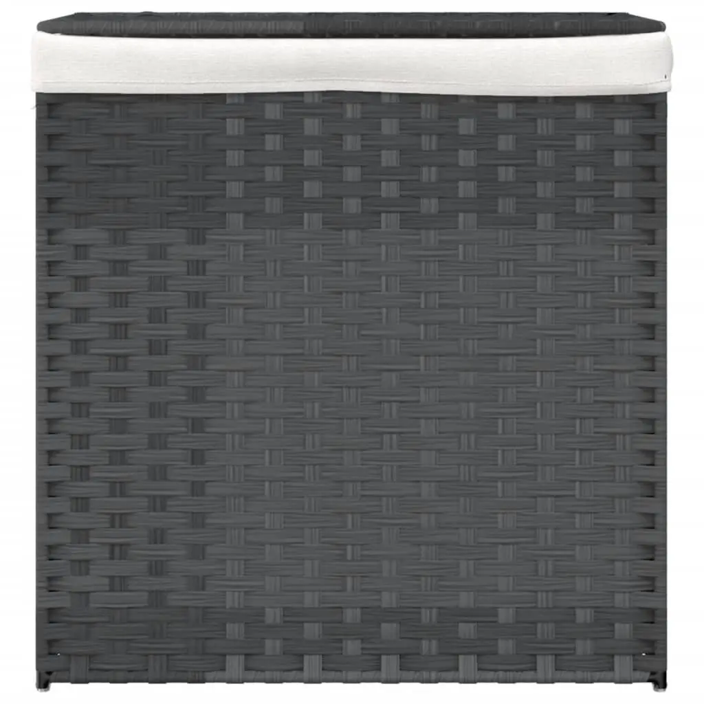 Laundry Basket Grey 53x35x57 cm 2 Sections Poly Rattan Storage Bin with Lid