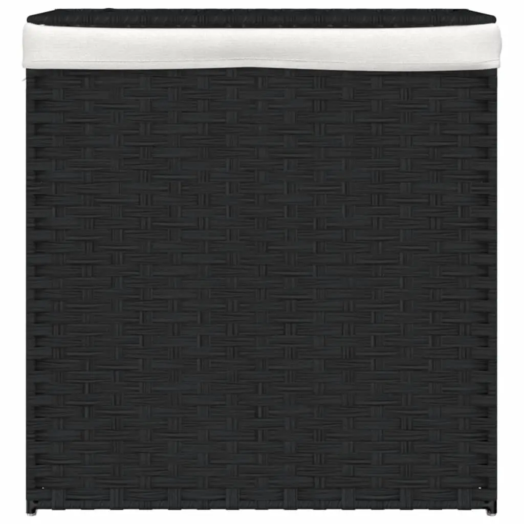 Laundry Basket Black Foldable Poly Rattan 2 Sections Removable Bag