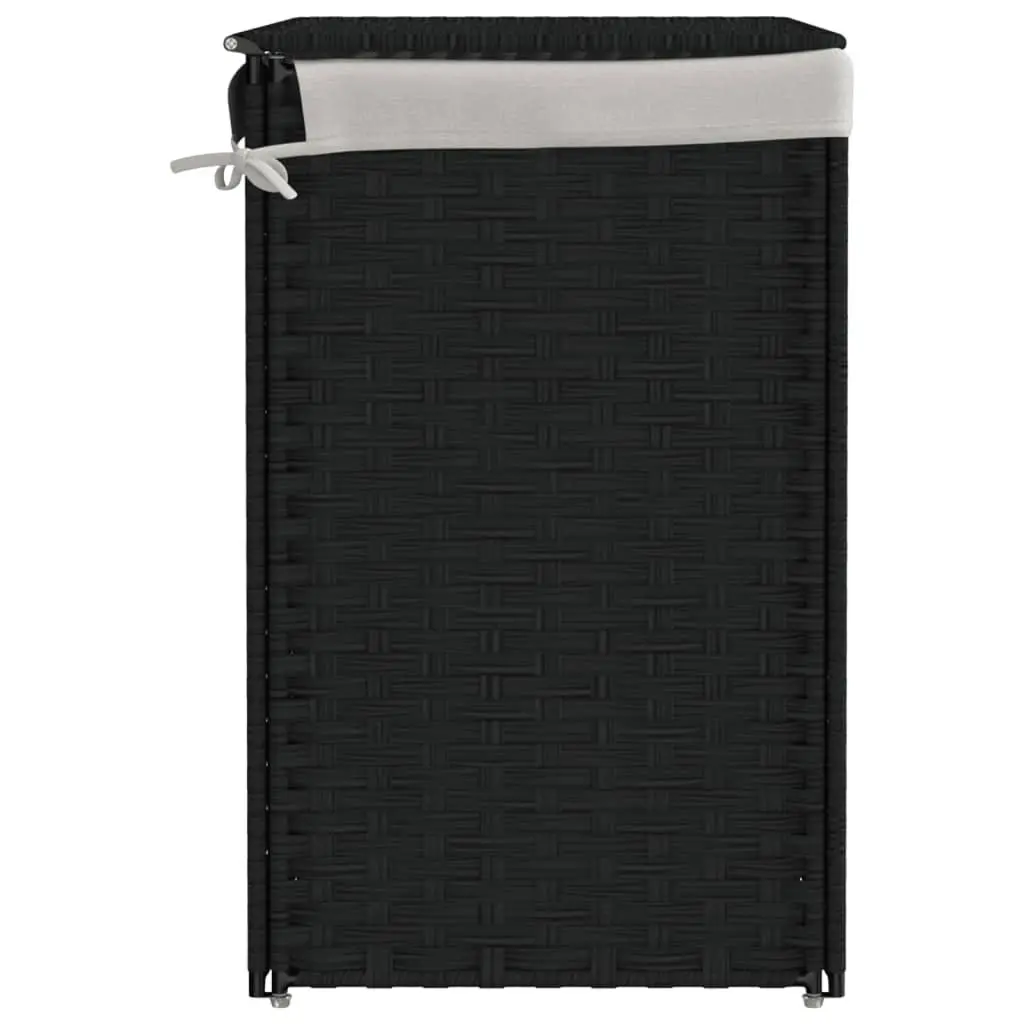 Laundry Basket Black Foldable Poly Rattan 2 Sections Removable Bag