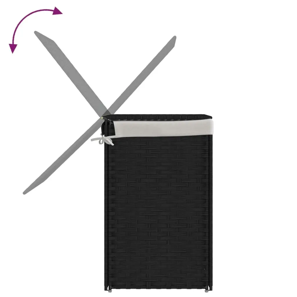 Laundry Basket Black Foldable Poly Rattan 2 Sections Removable Bag