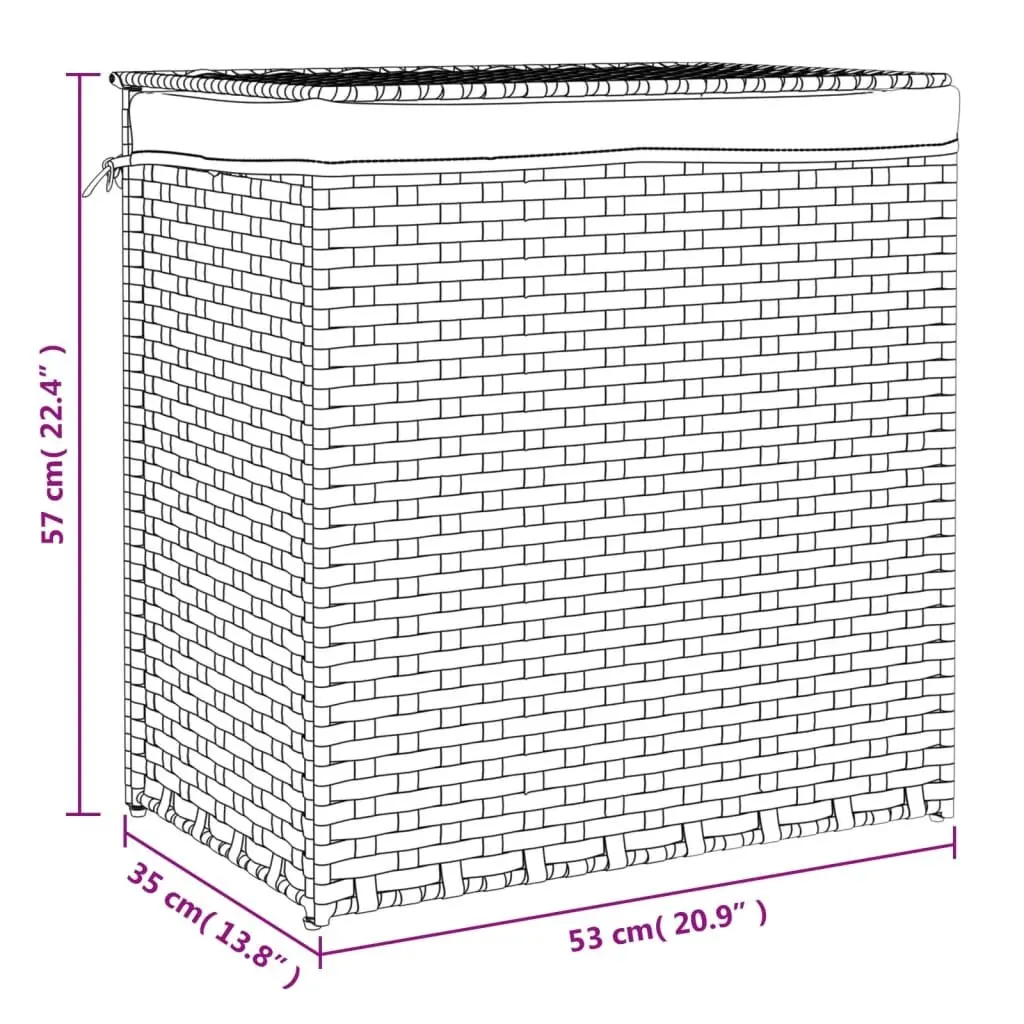 Laundry Basket Black Foldable Poly Rattan 2 Sections Removable Bag
