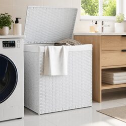 2-Compartment Laundry Basket in White