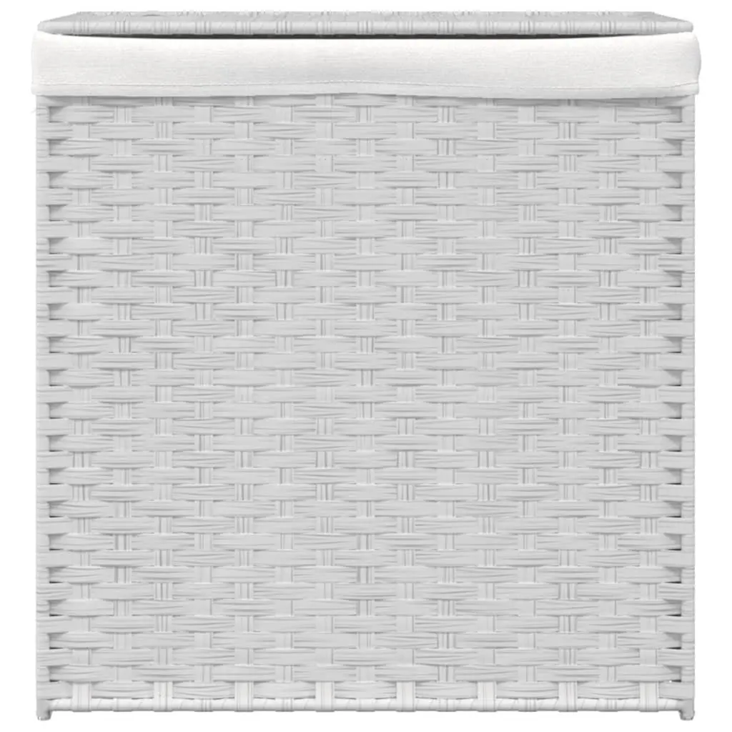 Laundry Basket White 53x35x57cm Poly Rattan 2 Sections Foldable Hamper