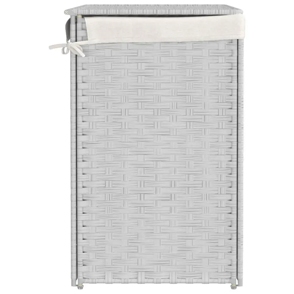 Laundry Basket White 53x35x57cm Poly Rattan 2 Sections Foldable Hamper