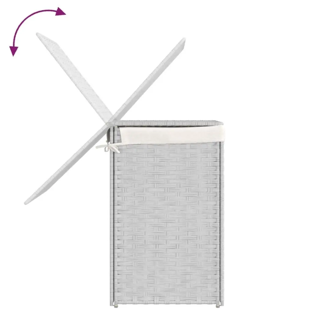 Laundry Basket White 53x35x57cm Poly Rattan 2 Sections Foldable Hamper