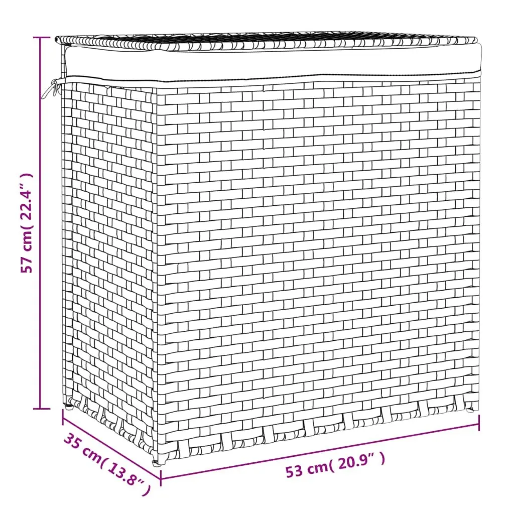 Laundry Basket White 53x35x57cm Poly Rattan 2 Sections Foldable Hamper