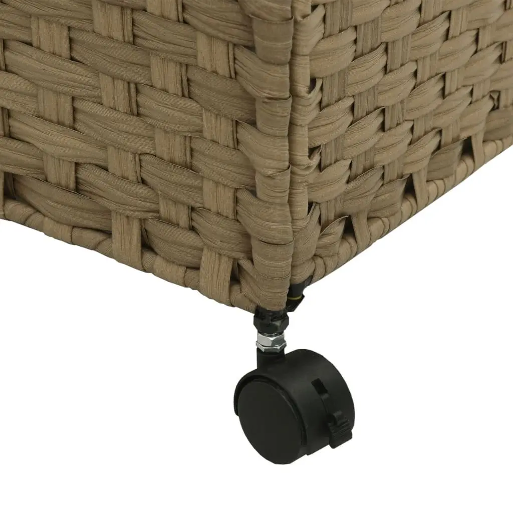 Rattan Laundry Basket Brown 60x35x60.5cm 3 Compartments with Lid and Wheels