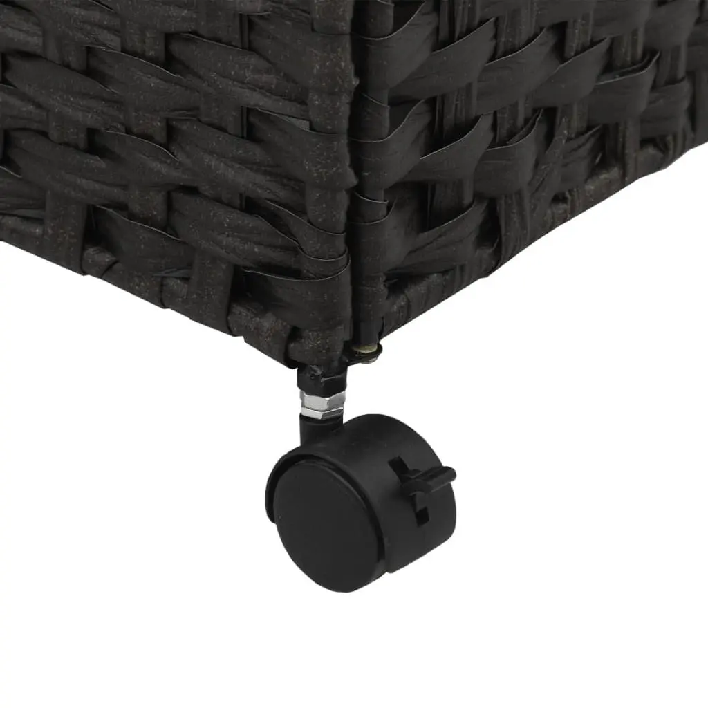 Rattan Laundry Basket Black 60x35x60.5cm 3 Compartments with Lid and Wheels