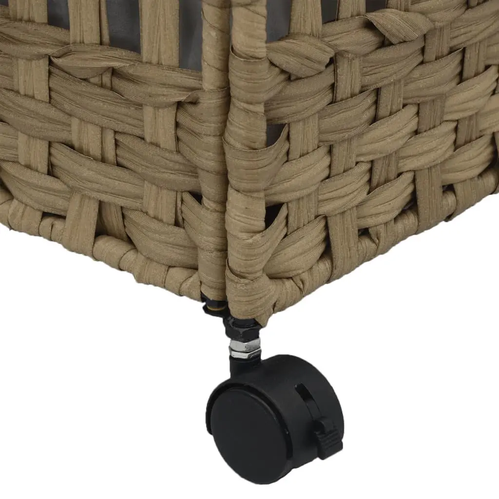 Laundry Basket Brown 66x35x60cm Hand-Woven Rattan with Wheels and Brakes Three Compartments Removable Inner Bag Lid and Side Handle