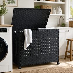 Rattan Laundry Basket with Wheels – Convenient Storage 66x35x60cm