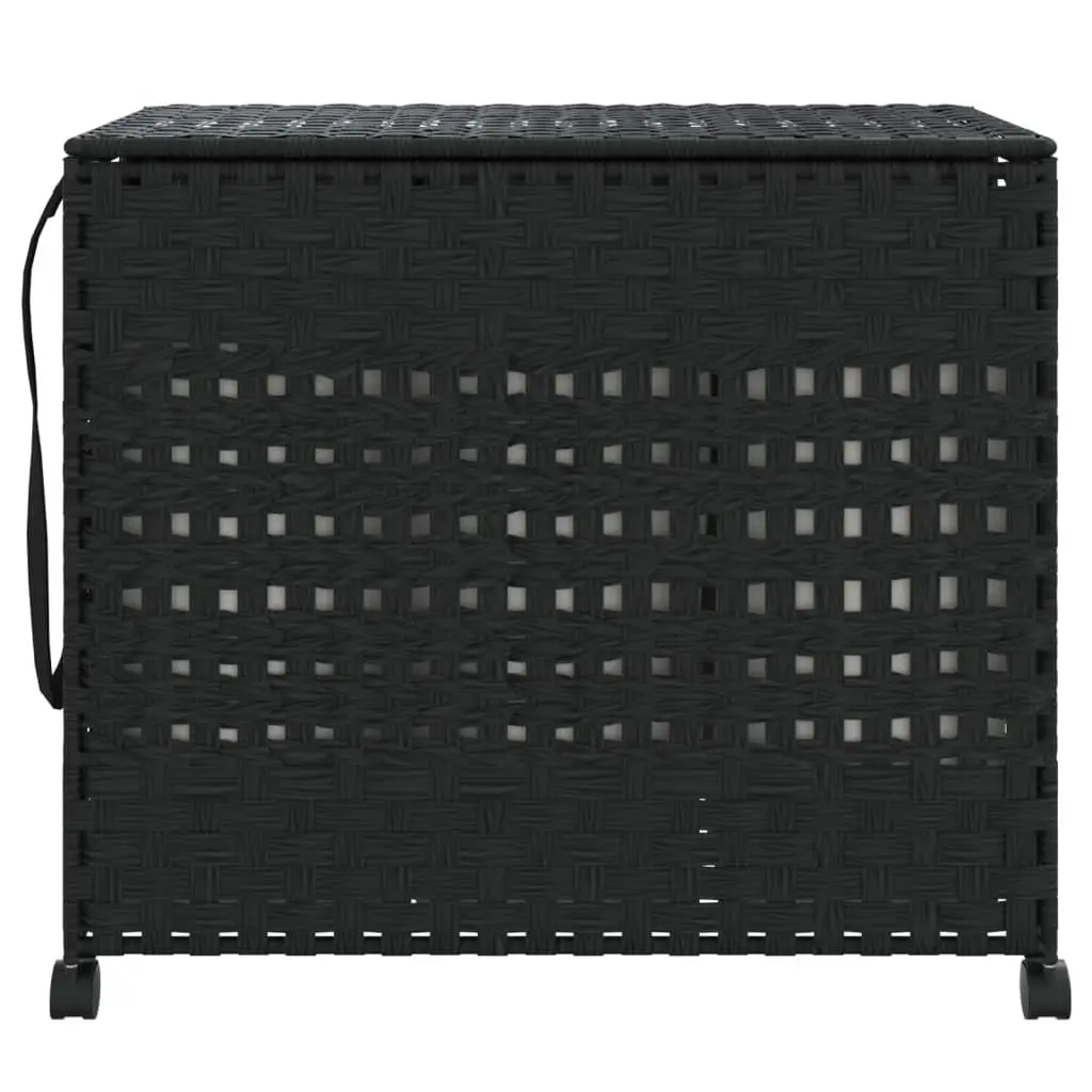 Laundry Basket Black Rattan 66x35x60cm Hand-Woven with Wheels Removable Bag