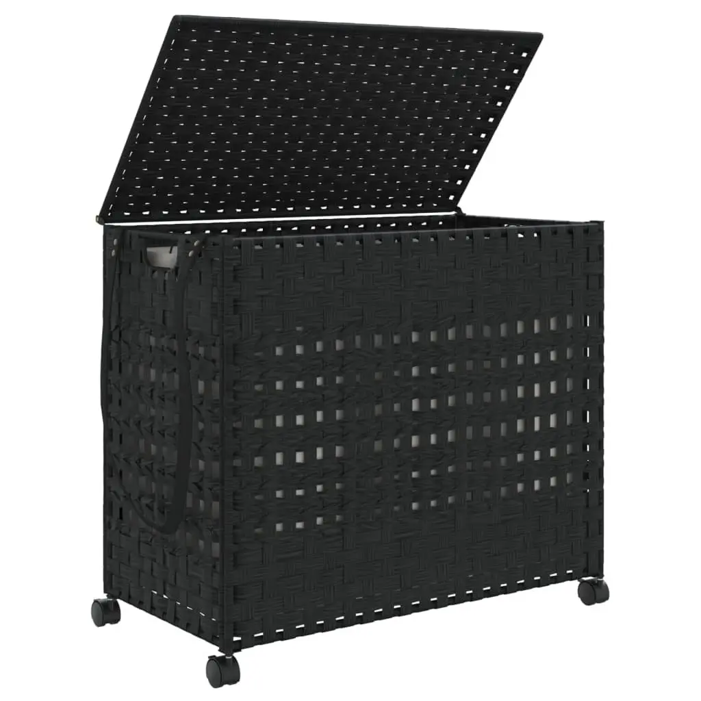 Laundry Basket Black Rattan 66x35x60cm Hand-Woven with Wheels Removable Bag
