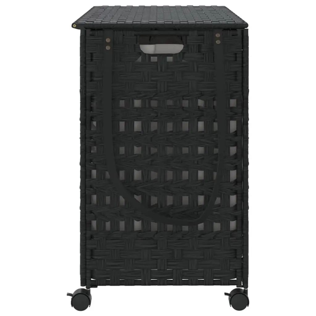 Laundry Basket Black Rattan 66x35x60cm Hand-Woven with Wheels Removable Bag