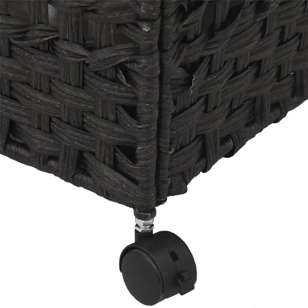 Laundry Basket Black Rattan 66x35x60cm Hand-Woven with Wheels Removable Bag