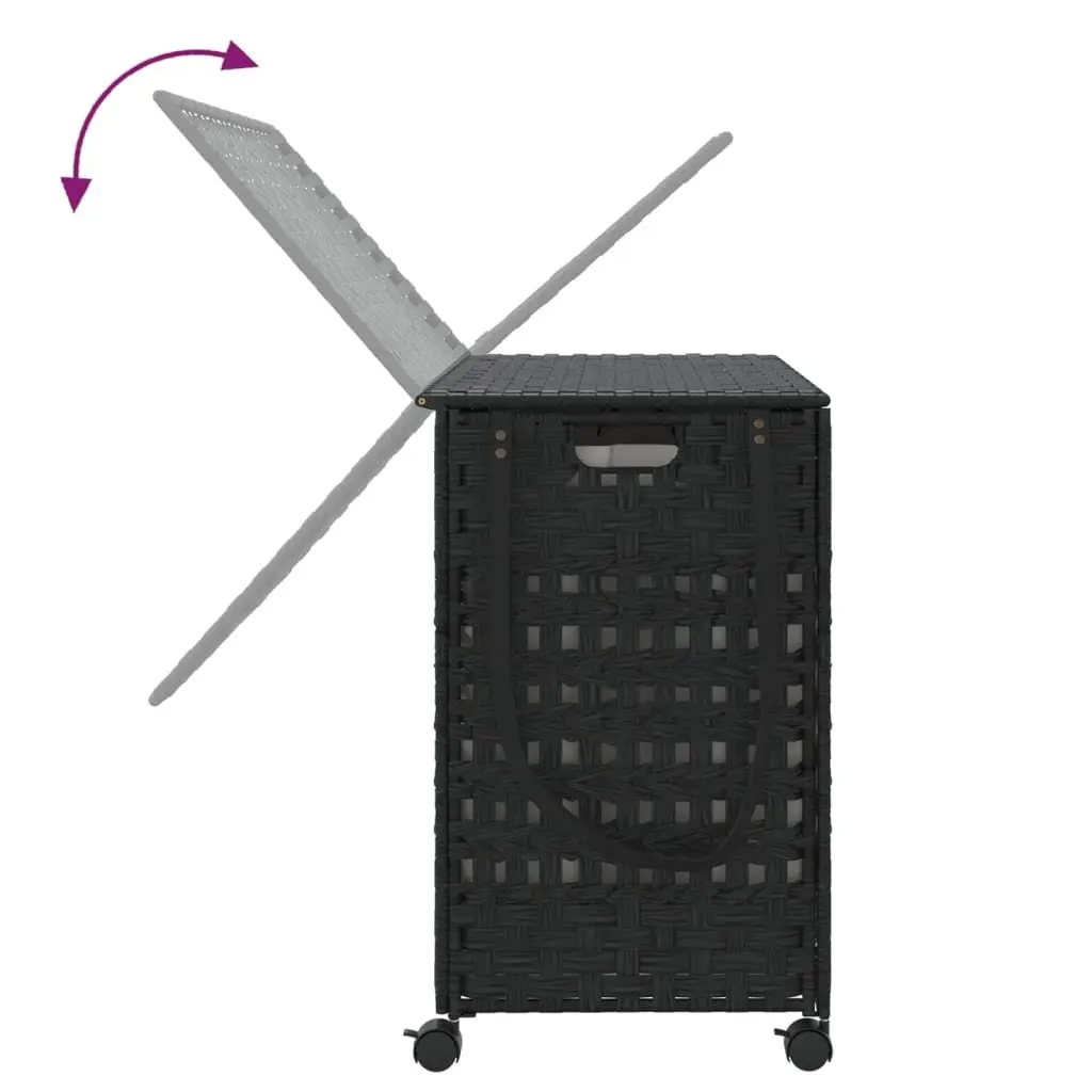 Laundry Basket Black Rattan 66x35x60cm Hand-Woven with Wheels Removable Bag